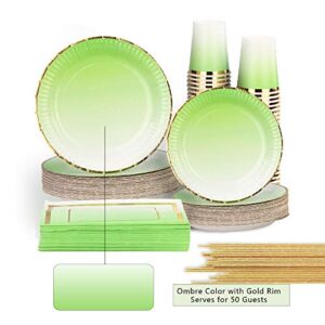 Ottin Ombre Lime Neon Green Party Supplies 50-counts Festive Paper Plates and Napkins Set for Birthday Wedding Engagement Mother's Day Baby Shower