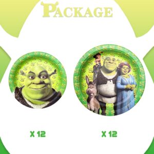 24 Shrek Birthday Disposable Plates, Birthday Party Supplies Decorations 9 Inch and 7 Inch