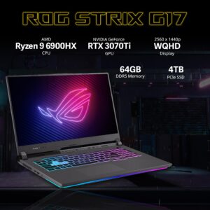 ASUS ROG Strix G17 17.3" WQHD 240Hz Gaming Laptop, AMD Ryzen 9 6900HX, GeForce RTX 3070Ti, 64GB DDR5 RAM, 4TB SSD, Wi-Fi 6E, ROG Intelligent Cooling, Gray, Win 11 Pro, 128GB Hotface Extension Set