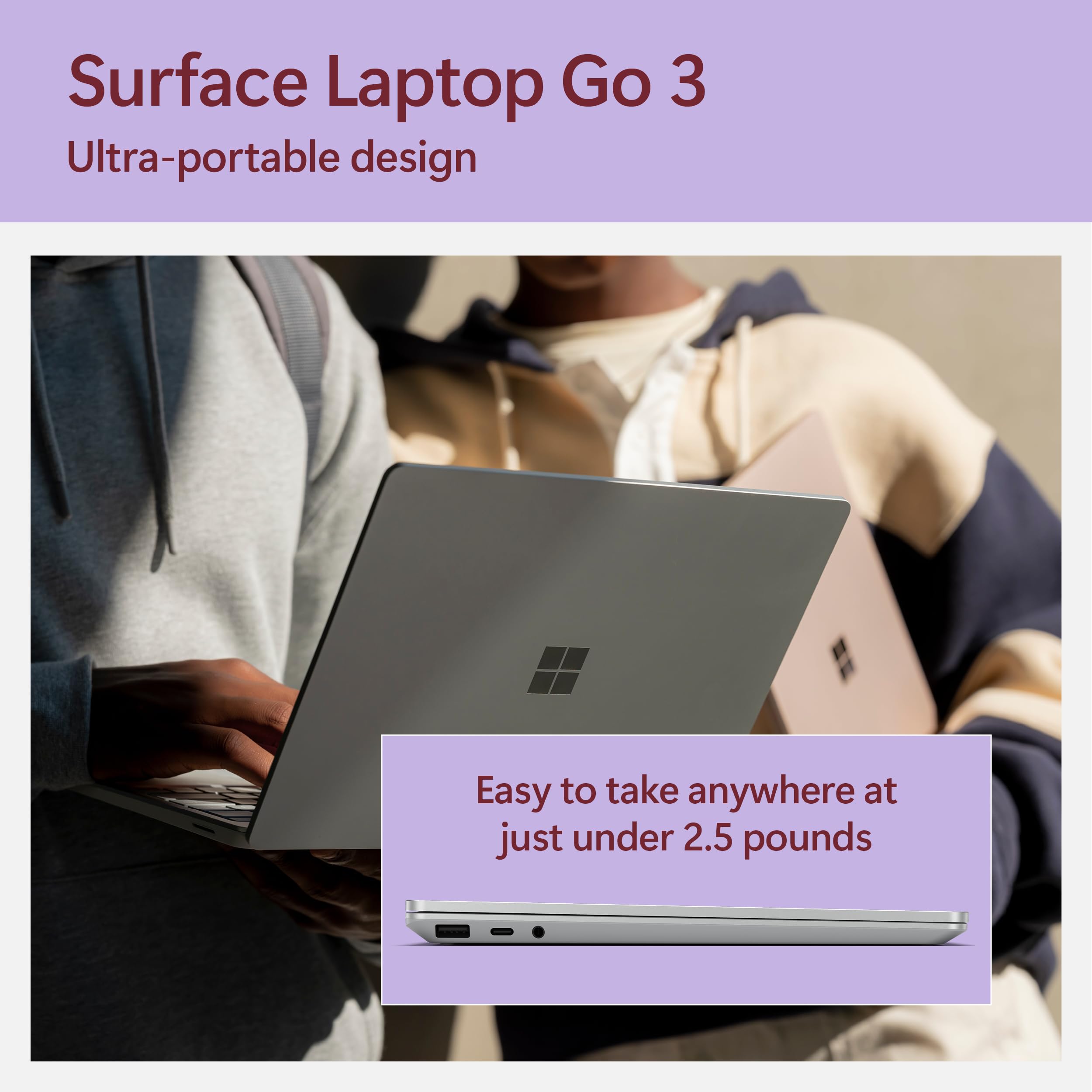 Microsoft Surface Laptop Go 3 (2023) - 12.4" Touchscreen, Thin & Lightweight, Intel Core i5, 8GB RAM, 256GB SSD SSD, with Windows 11, Platinum Color Copilot