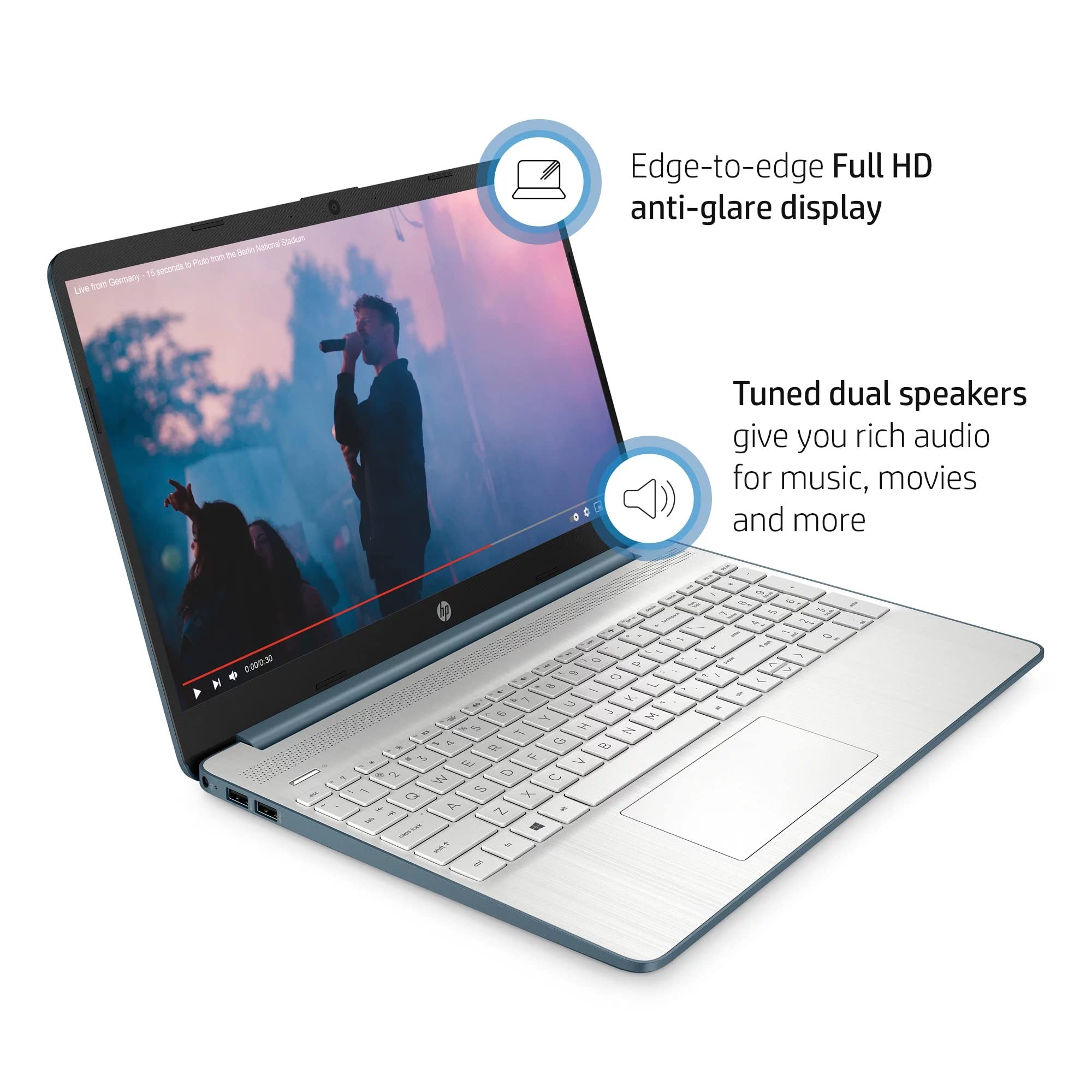 HP Newest 15.6" FHD Screen Laptop, AMD Ryzen 5 5500U, 8GB RAM, 512GB SSD, USB Type-C and USB Type-A, HDMI, Built-in Microphone/Webcam, Windows 11 Home, Spruce Blue, W/GaLiMu