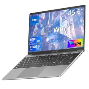 WOZIFAN 15.6 Inch Laptop Computer 6GB DDR4 256GB SSD 1920x1080 IPS Display Win 11 Laptop Celeron J4105 1.5Ghz(Up to 2.5Ghz) 4-Core Processor Notebook 2.4G+5G WiFi BT4.2 Adapter Wireless Mouse-Gray