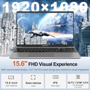 WOZIFAN 15.6 Inch Laptop Computer 6GB DDR4 256GB SSD 1920x1080 IPS Display Win 11 Laptop Celeron J4105 1.5Ghz(Up to 2.5Ghz) 4-Core Processor Notebook 2.4G+5G WiFi BT4.2 Adapter Wireless Mouse-Gray