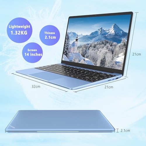 WOZIFAN 14" Laptop 6GB RAM 256GB SSD Traditional Laptops Computer Win 11 Full Metal 2.4G+5G WiFi BT 4.2 1920x1080 FHD with Wireless Mouse for Work Study Entertainment-Blue