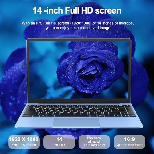 WOZIFAN 14" Laptop 6GB RAM 256GB SSD Traditional Laptops Computer Win 11 Full Metal 2.4G+5G WiFi BT 4.2 1920x1080 FHD with Wireless Mouse for Work Study Entertainment-Blue