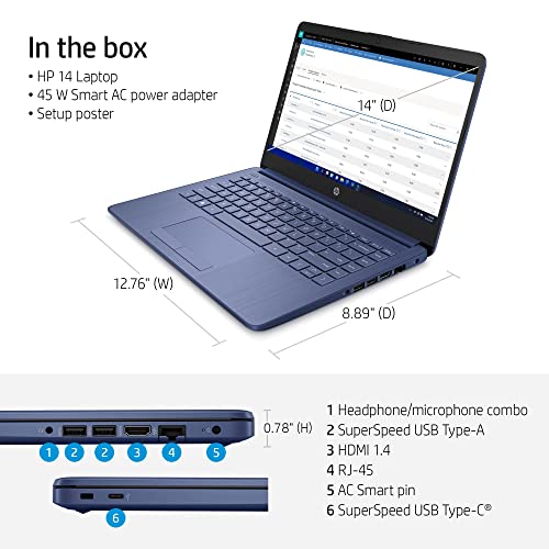 HP Newest Stream 14" HD Laptop, Intel Celeron Quad-Core Processor, 16GB DDR4 RAM, 64GB eMMC, 1 Year Office 365, WiFi, Bluetooth, HDMI, RJ-45, Webcam, USB Type-A&C, w/GM Accessories