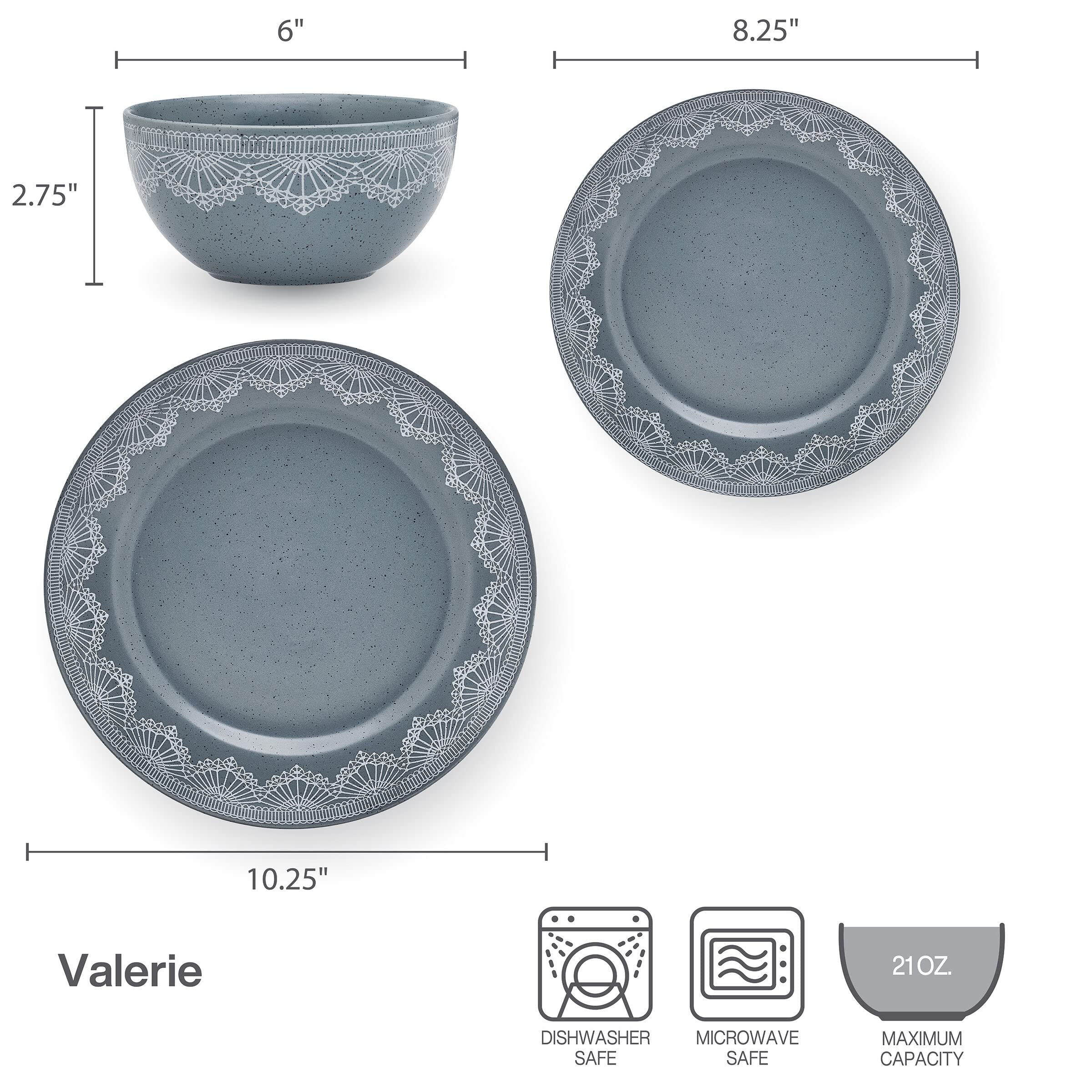 Pfaltzgraff Valerie 12 Piece Dinnerware Set, Service For 4, Blue