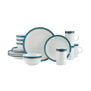 Pfaltzgraff Ezra Speckled 16 Piece Dinnerware Set, Service for 4, Blue Banded