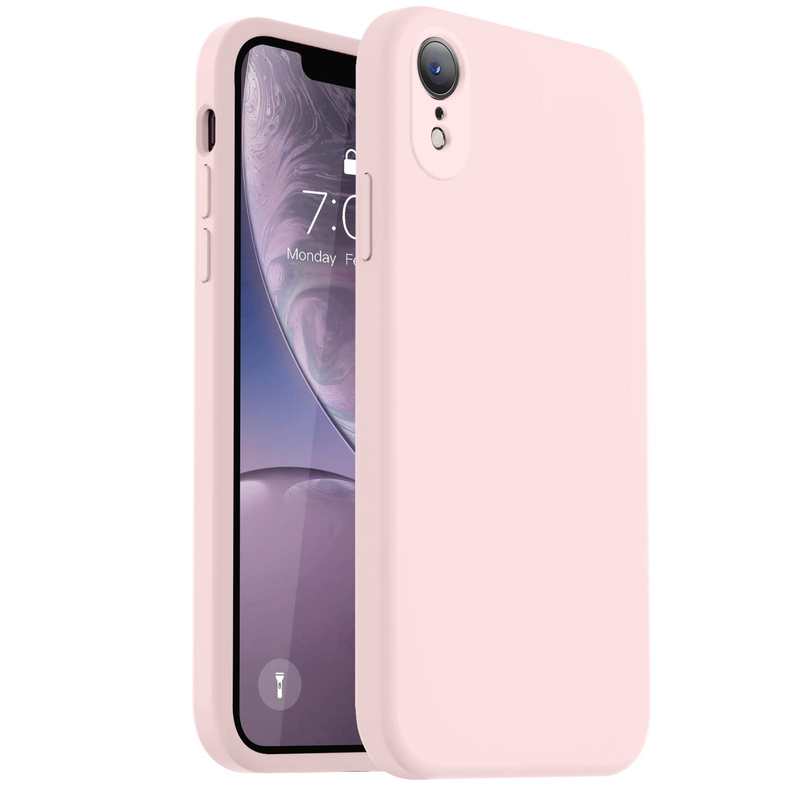 Vooii Compatible with iPhone XR Case, Upgraded Liquid Silicone with [Square Edges] [Camera Protection] [Soft Anti-Scratch Microfiber Lining] Phone Case for iPhone 10 XR 6.1 inch - Chalk Pink