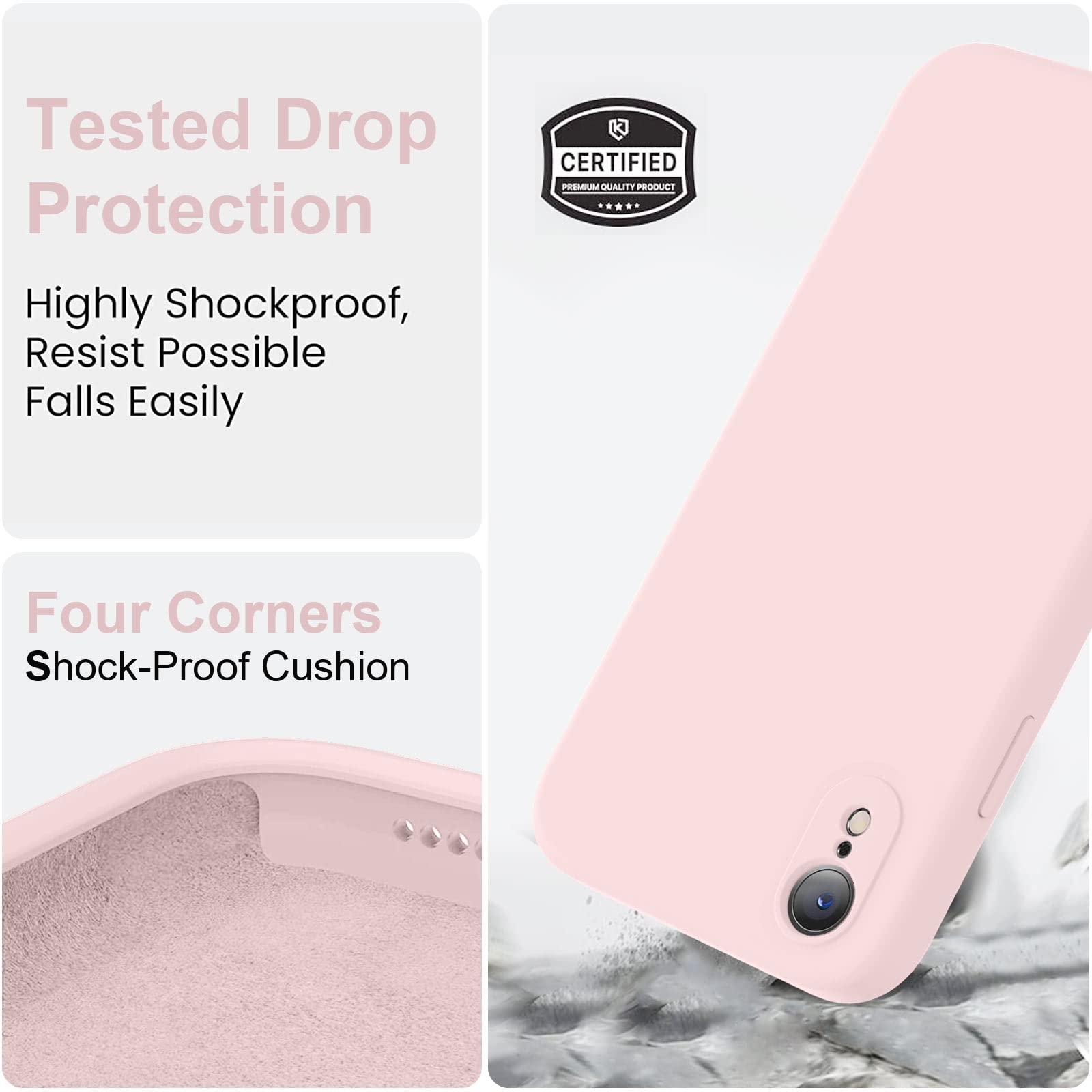 Vooii Compatible with iPhone XR Case, Upgraded Liquid Silicone with [Square Edges] [Camera Protection] [Soft Anti-Scratch Microfiber Lining] Phone Case for iPhone 10 XR 6.1 inch - Chalk Pink