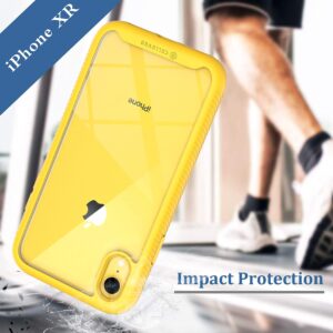 CellEver Clear Full Body Case for iPhone XR, Heavy Duty Protection with Anti-Slip TPU Bumper and [2 Tempered 9H Glass Screen Protectors] Shockproof Transparent Phone Cover 6.1 Inch (Yellow)