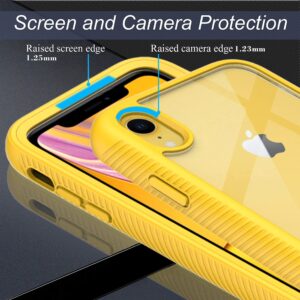 CellEver Clear Full Body Case for iPhone XR, Heavy Duty Protection with Anti-Slip TPU Bumper and [2 Tempered 9H Glass Screen Protectors] Shockproof Transparent Phone Cover 6.1 Inch (Yellow)