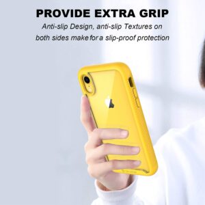 CellEver Clear Full Body Case for iPhone XR, Heavy Duty Protection with Anti-Slip TPU Bumper and [2 Tempered 9H Glass Screen Protectors] Shockproof Transparent Phone Cover 6.1 Inch (Yellow)