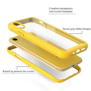 CellEver Clear Full Body Case for iPhone XR, Heavy Duty Protection with Anti-Slip TPU Bumper and [2 Tempered 9H Glass Screen Protectors] Shockproof Transparent Phone Cover 6.1 Inch (Yellow)