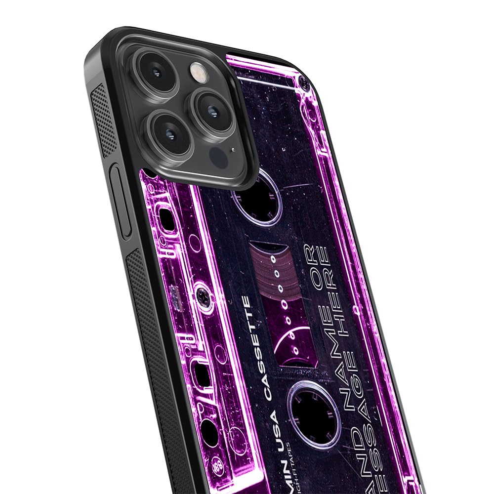 Cassette Tape Clear Pink Personalized Black Rubber Phone Case Compatible with Apple iPhone 15 Pro Max Plus, 14 Pro Max Plus, 13 Pro Max Mini, 12 Pro Max Mini, 11, X XS Max, XR, 8 7 Plus