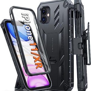 FNTCASE for iPhone 11 Phone Case: for iPhone XR Case with Kickstand & Holster Shockproof Military Grade Protective Cover - Dual Layer Full Protection Sturdy Matte Textured Drop Proof - 6.1 Inch Black