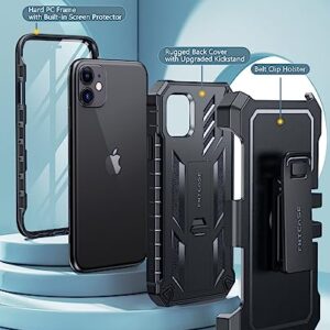 FNTCASE for iPhone 11 Phone Case: for iPhone XR Case with Kickstand & Holster Shockproof Military Grade Protective Cover - Dual Layer Full Protection Sturdy Matte Textured Drop Proof - 6.1 Inch Black