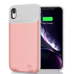 battery case for iphone xr, 7000mah slim portable rechargeable smart protective battery pack cover power bank charging case compatible with iphone xr (6.1 inch) extended battery charger case (pink)
