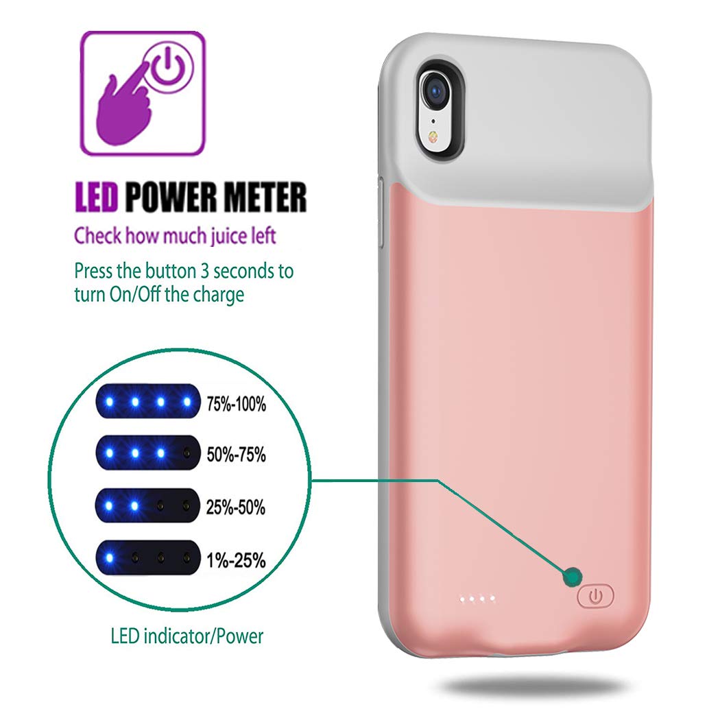 Battery Case for iPhone XR, 7000mAh Slim Portable Rechargeable Smart Protective Battery Pack Cover Power Bank Charging Case Compatible with iPhone XR (6.1 inch) Extended Battery Charger Case (Pink)