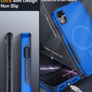 CONWOE for iPhone XR Case with Belt-Clip Holster[2Pcs Glass Screen Protector] [Dual Layer Military Grade Protection] [Support Magsafe] Shockproof Phone Case for iPhone XR 6.1 Inch (dark blue)