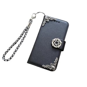 Pentagram star phone leather wallet removable case for iPhone X XS XR 11 12 13 14 Pro Max Galaxy S23 S22 S21 S20 Ultra Note 20 10 Plus Mn1298