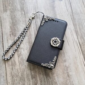 Pentagram star phone leather wallet removable case for iPhone X XS XR 11 12 13 14 Pro Max Galaxy S23 S22 S21 S20 Ultra Note 20 10 Plus Mn1298