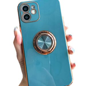 UnnFiko Bumper Stand Case Compatible with iPhone XR, Soft Cover with Ring Holder 360°Ring Holder Kickstand Car Mount Supported Protective Phone Cases (Blue, iPhone XR)