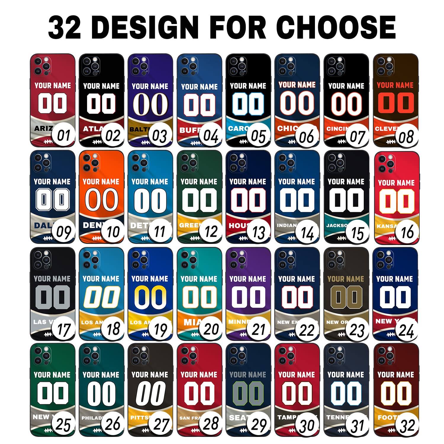 Custom Football Jersey Cases for iPhone 15 14 Pro Max Plus13 12 11 Xs Max XR 8 7 11 Mini,Customized Sports Flag Phone Case in Your Name Number,Thin Shockproof Protective Cover(32 Design For Choose)