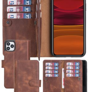 HARDISTON Premium iPhone XR Bi-Fold Wallet Case, Handmade Genuine Leather, Detachable Magnetic Flip Cover with Card Holders, Customizable, Double Fold Phone Case, Kickstand, Wireless Charging (Brown)