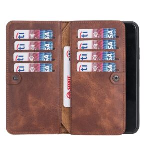 HARDISTON Premium iPhone XR Bi-Fold Wallet Case, Handmade Genuine Leather, Detachable Magnetic Flip Cover with Card Holders, Customizable, Double Fold Phone Case, Kickstand, Wireless Charging (Brown)