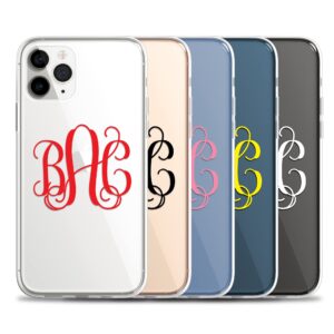 Case Charming Monogrammed Phone Case for iPhone 15 Pro Max 14 13 mini 12 11 Xs Xr X 10s 10r 10 8 Plus 7 Se Personalized Custom Initials Clear Transparent Cover