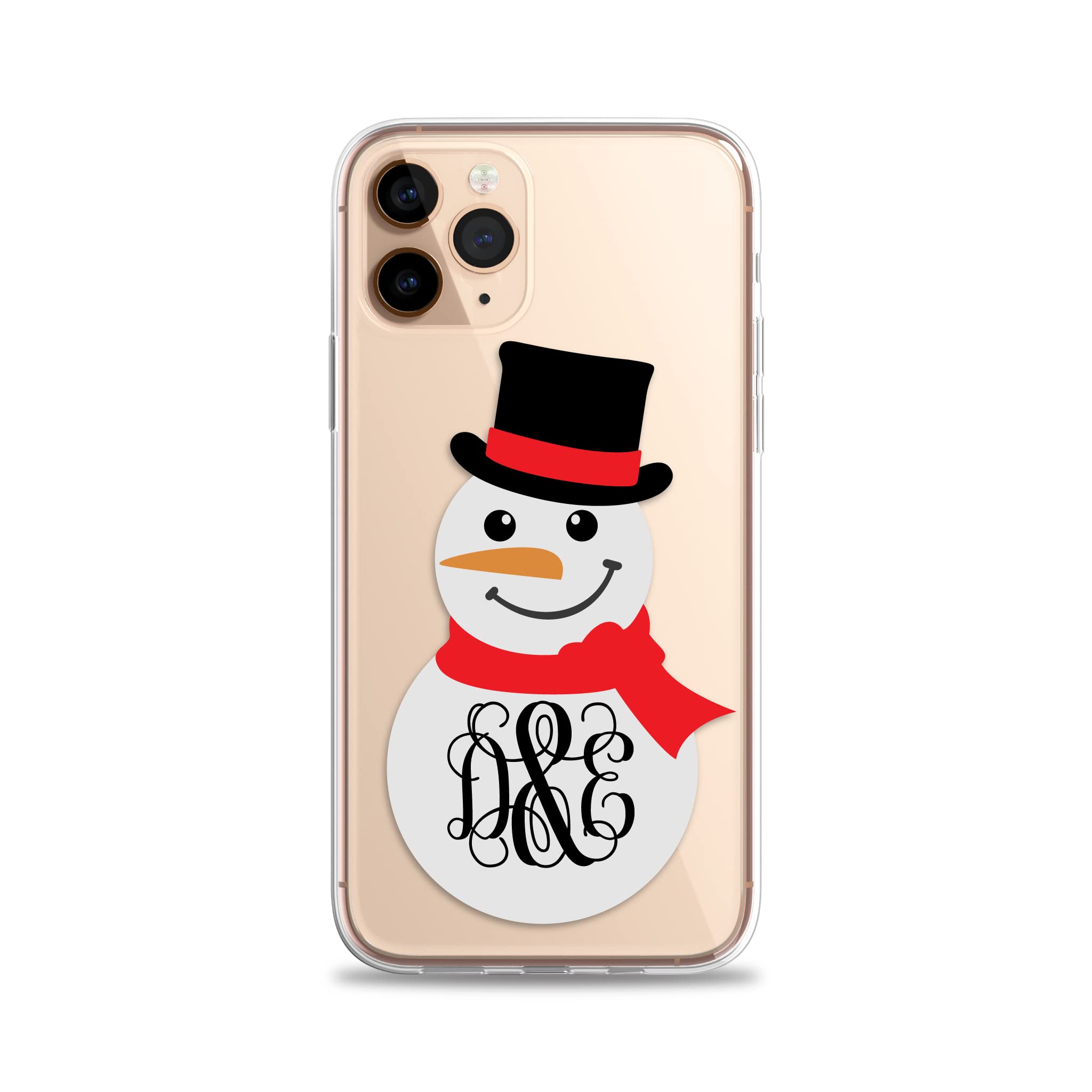 Case Charming Christmas Case for iPhone 15 14 Pro Max 13 mini 12 11 XS XR X 10S 10R 10 8 Plus 7 SE Personalized Custom Monogram Clear Initials Transparent See Through Rubber with Design Snowman