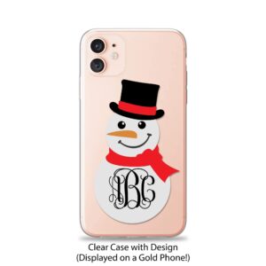 Case Charming Christmas Case for iPhone 15 14 Pro Max 13 mini 12 11 XS XR X 10S 10R 10 8 Plus 7 SE Personalized Custom Monogram Clear Initials Transparent See Through Rubber with Design Snowman