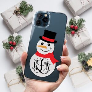 Case Charming Christmas Case for iPhone 15 14 Pro Max 13 mini 12 11 XS XR X 10S 10R 10 8 Plus 7 SE Personalized Custom Monogram Clear Initials Transparent See Through Rubber with Design Snowman