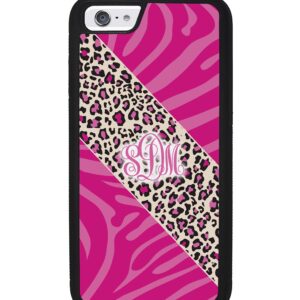 Pink Monogram Leopard and Zebra Monogram Black Rubber Phone Case Compatible with Apple iPhone 15 Pro Max Plus, 14 Pro Max Plus, 13 Pro Max Mini, 12 Pro Max Mini, 11, X XS Max, XR, 8 7 Plus