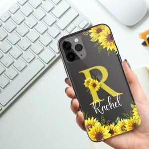 Personalized Name & Initial Customized Phone Case, Custom Transparent Phone Cover Compatible iPhone 14 Plus 13 Pro Max 12 Mini 11 XR XS Plus (Sunflower)