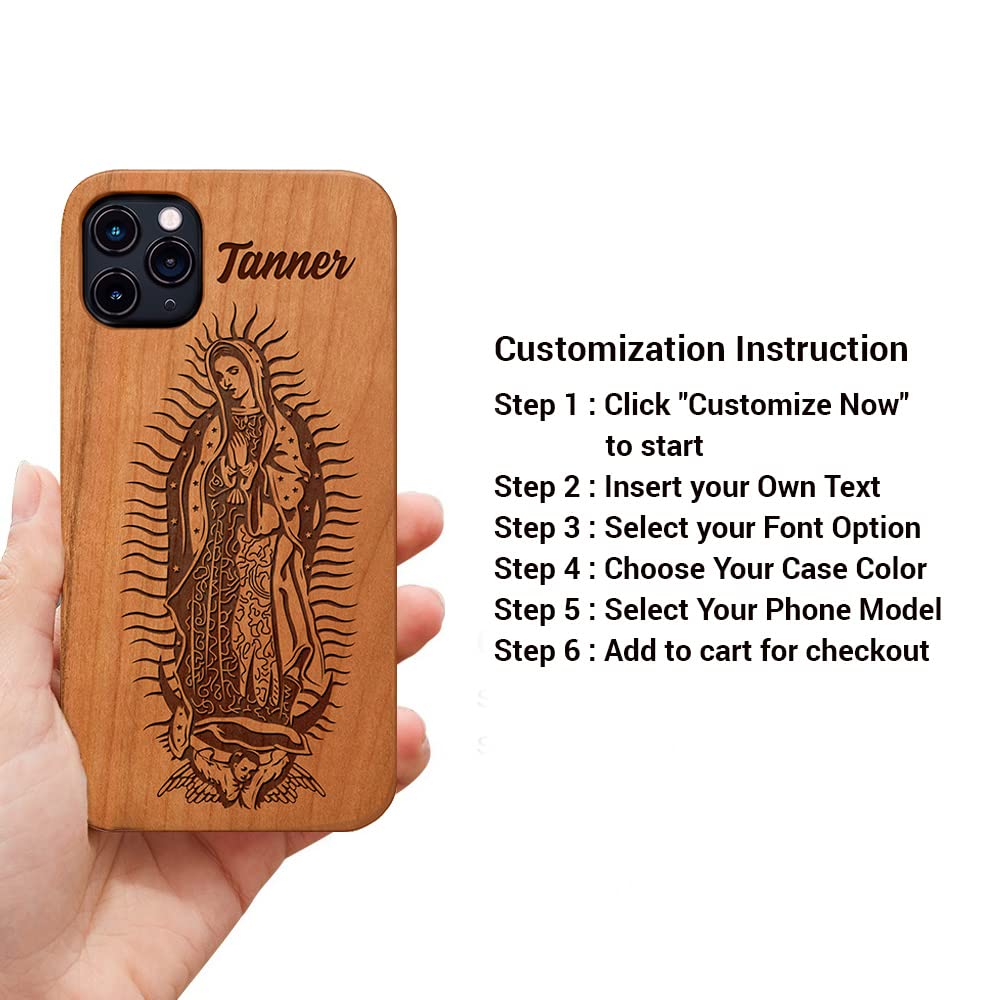 Virgen De Guadalupe - Custom Wood Phone Case + FREE Tempered Glass (Virgin Mary - Our Lady of Guadalupe) for iPhone 15/14/13/12/11 (Mini ,Pro, Pro Max,Plus)Xs,Xr,X Samsung S21/S22/S23 UL+ FE Note 12 L