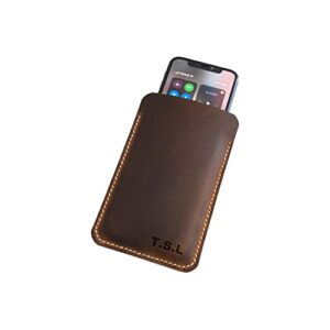 turbosnail personalized distressed brown leather iphone 15 14 13 pro max sleeve/iphone x xr xs max sleeve pouch/iphone 14 13 mini case sleeve,case for iphone 15 christmas gift