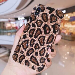 Leopard Animal Print Phone Case Cute Glitter crystal Phone Cases Customize Gifts Phone Case Leopard Print Pink/Brown for iPhone 11/12/13/14/XR/XS Max/7/8 Plus