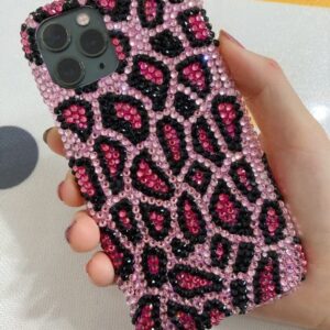 Leopard Animal Print Phone Case Cute Glitter crystal Phone Cases Customize Gifts Phone Case Leopard Print Pink/Brown for iPhone 11/12/13/14/XR/XS Max/7/8 Plus