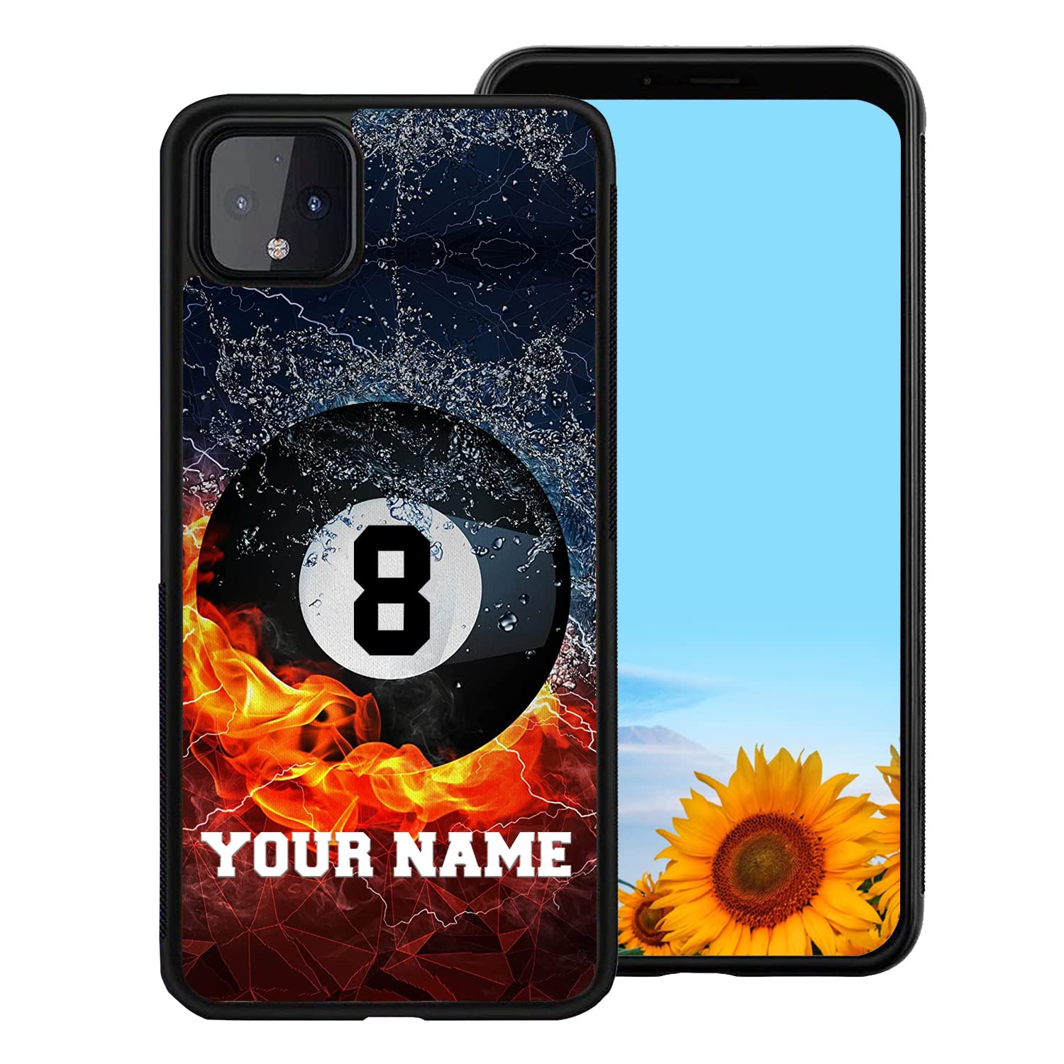 Personalized Billiard Balls Name Number On Water Fire Design Rubber Cover Phone Case for iPhone15 14 11 12 13 PRO MAX XR XS MAX 8 PLUS 6S PLUS Custom Billiard Phone Case