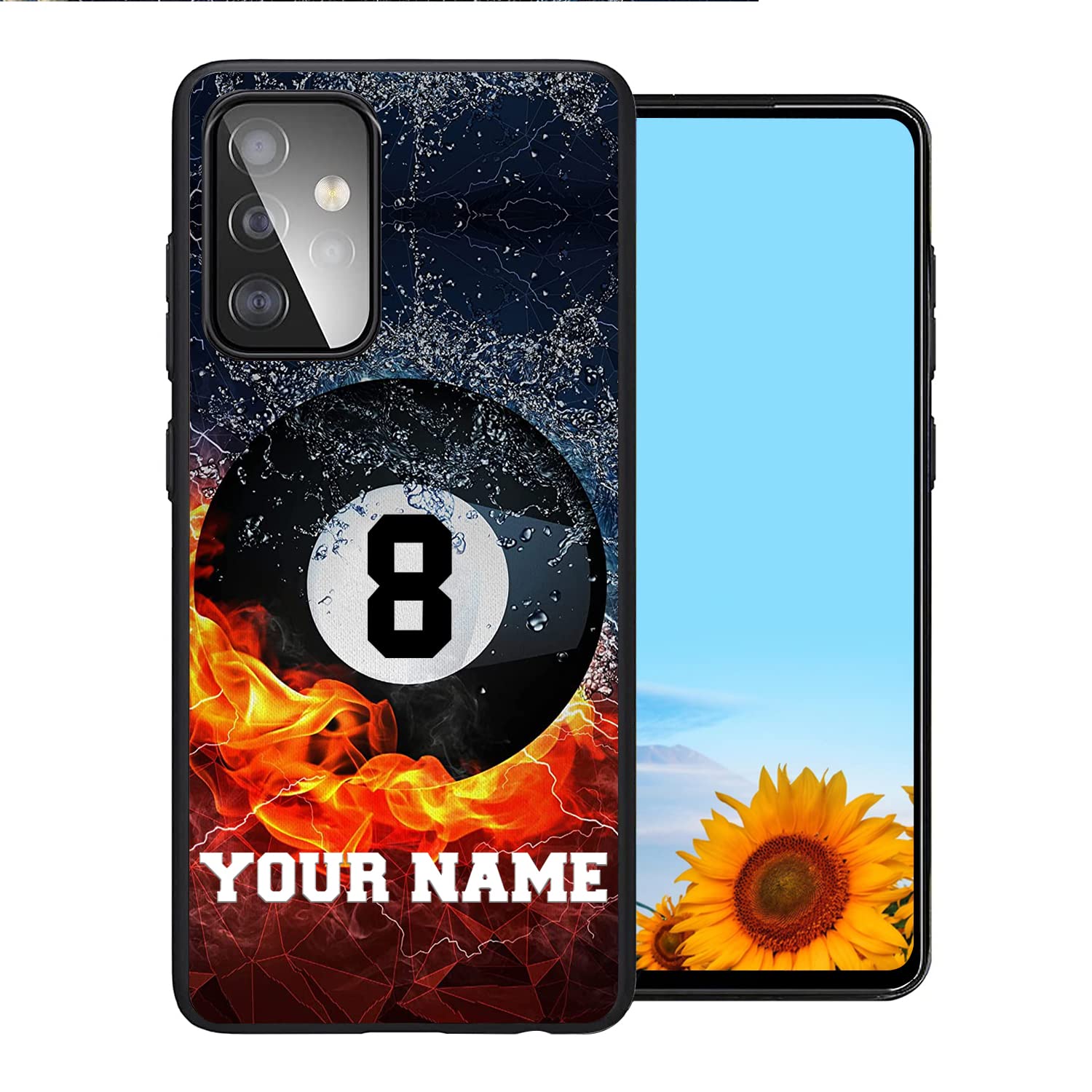 Personalized Billiard Balls Name Number On Water Fire Design Rubber Cover Phone Case for iPhone15 14 11 12 13 PRO MAX XR XS MAX 8 PLUS 6S PLUS Custom Billiard Phone Case