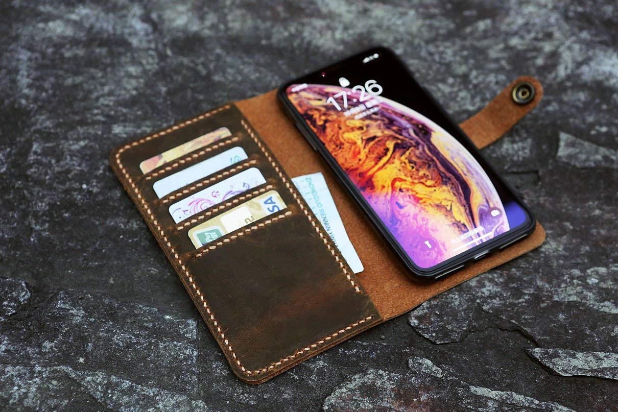 Personalized leather Wristlet iPhone 15 14 13 12 Pro Max wallet case/distressed leather iPhone 14 plus 13 12 mini wallet cover IP05MW-B