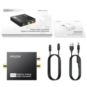 PROZOR 192KHz Digital to Analog Audio Converter DAC Digital SPDIF Optical to Analog L/R RCA Converter Toslink Optical to 3.5mm Jack Adapter for PS3 HD DVD PS4 Amp Apple TV Home Cinema