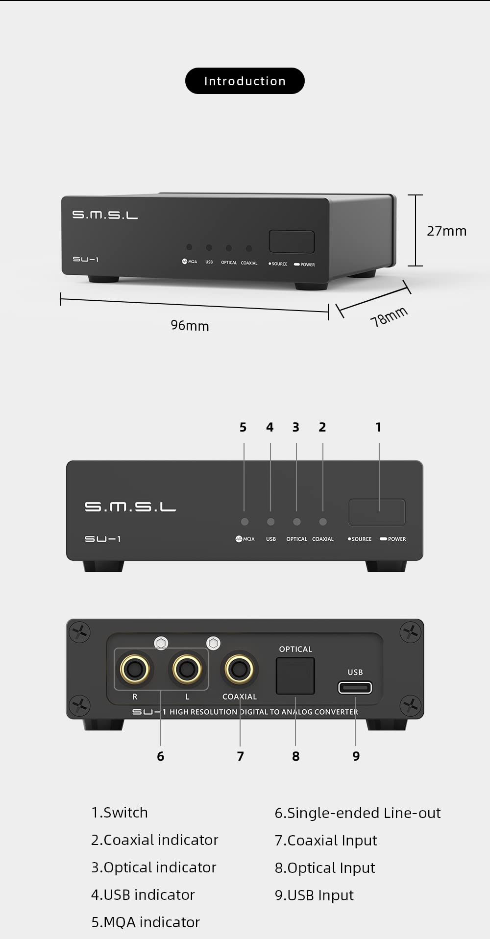 S.M.S.L SU-1 MQA MQA-CD Audio Decoder AK4493S XU316 768kHz/32Bit DSD512 Hi-Res DAC