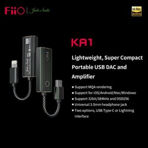 FiiO JadeAudio KA1 Headphone Amps Tiny Amplifier USB DAC High Resolution Lossless for Smartphones/PC/Laptop/Players(Lightning, Black)