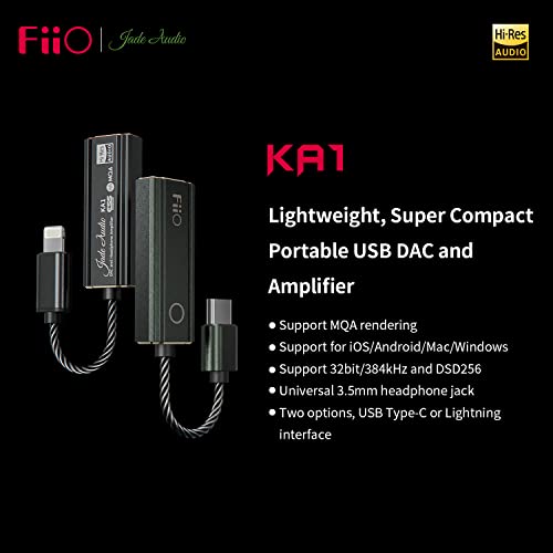 FiiO JadeAudio KA1 Headphone Amps Tiny Amplifier USB DAC High Resolution Lossless for Smartphones/PC/Laptop/Players(Lightning, Black)