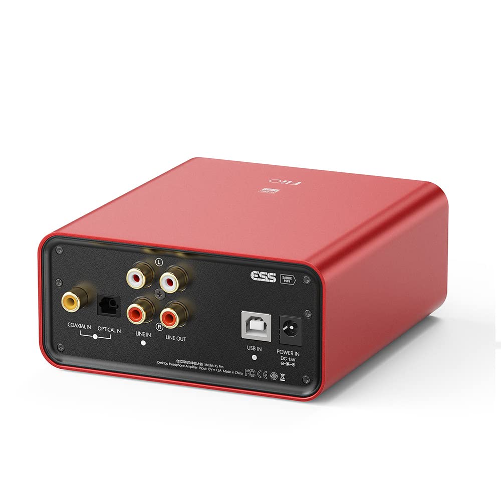 FiiO K5Pro ESS Amplifier Headphone Amps Stereo High Resolution Portable Desktop DAC 768K/32Bit and Native DSD512 for Home Audio/PC 6.35mm Headphone Out/RCA Line-Out/Coaxial/Optical Inputs (Red)