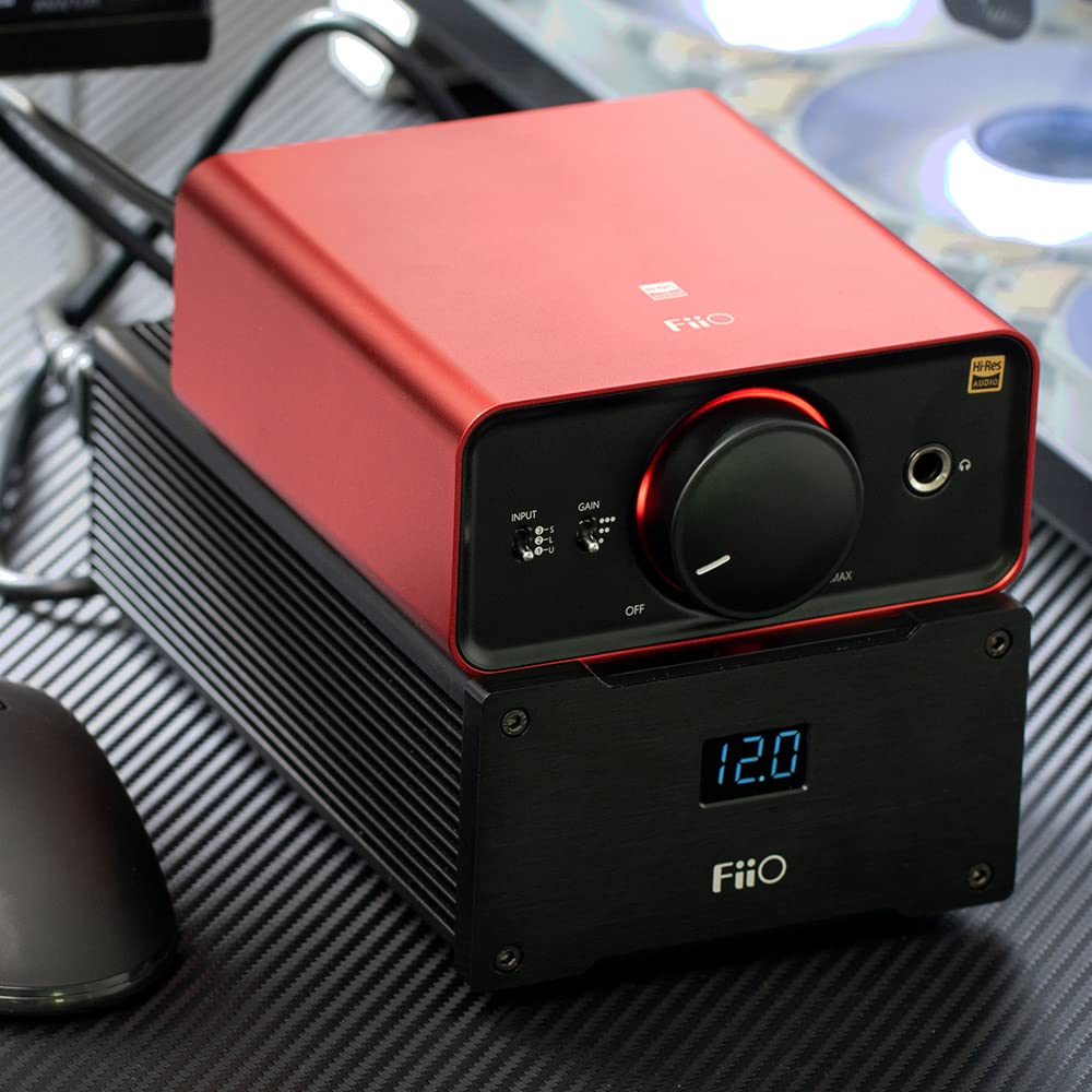 FiiO K5Pro ESS Amplifier Headphone Amps Stereo High Resolution Portable Desktop DAC 768K/32Bit and Native DSD512 for Home Audio/PC 6.35mm Headphone Out/RCA Line-Out/Coaxial/Optical Inputs (Red)