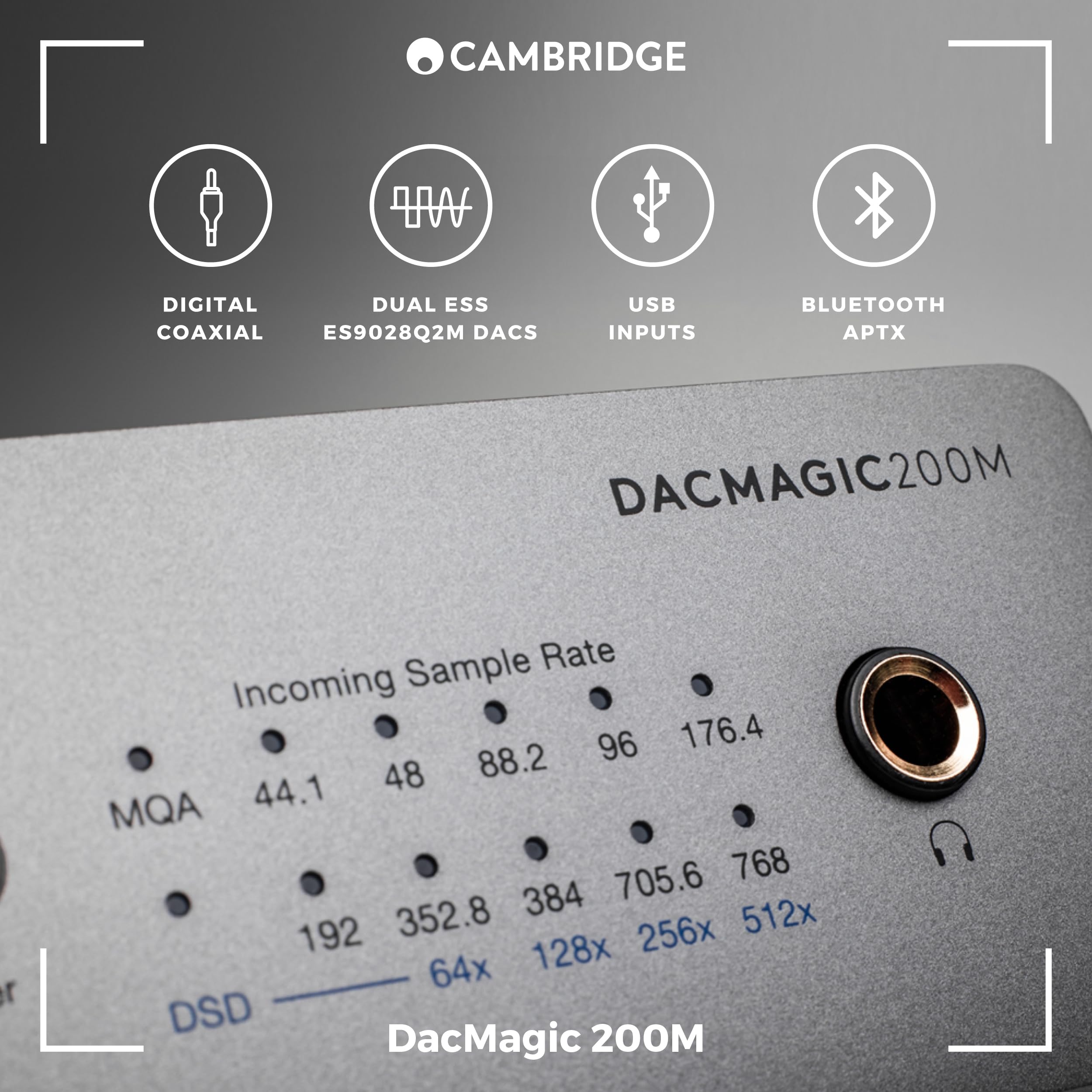 Cambridge Audio DacMagic 200M - MQA HiFi DAC and Headphone Amplifier with Bluetooth - PC/MAC Support with USB Connection - Handle Digital Files up to 24/768 or DSD512 - Lunar Grey